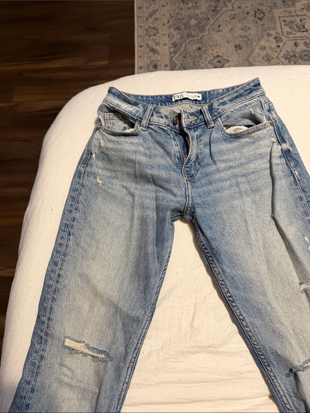 Zara Light Blue Distressed Boyfriend Jeans